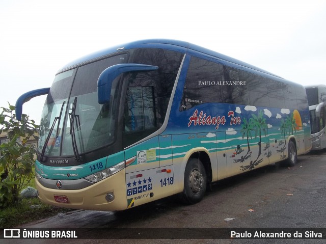 Aliança Tur Transporte de Passageiros e Turismo 1418 na cidade de Queimados, Rio de Janeiro, Brasil, por Paulo Alexandre da Silva. Número da foto: #13111959.