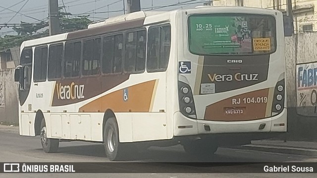 Auto Ônibus Vera Cruz RJ 104.019 na cidade de Duque de Caxias, Rio de Janeiro, Brasil, por Gabriel Sousa. Número da foto: #13181771.