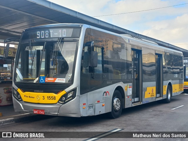 Viação Metrópole Paulista - Zona Leste 3 1558 na cidade de São Paulo, São Paulo, Brasil, por Matheus Neri dos Santos. Número da foto: #13209458.