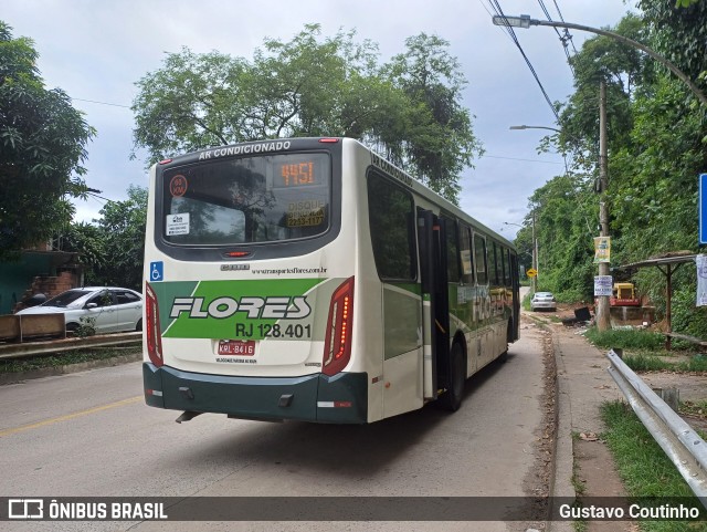 Transportes Flores RJ 128.401 na cidade de Duque de Caxias, Rio de Janeiro, Brasil, por Gustavo Coutinho. Número da foto: #13218327.