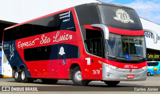 Expresso São Luiz 7670 na cidade de Goiânia, Goiás, Brasil, por Carlos Júnior. Número da foto: #13224011.