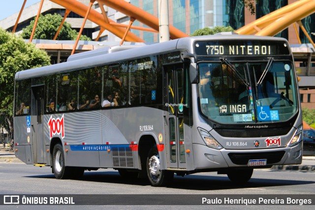 Auto Viação 1001 RJ 108.864 na cidade de Rio de Janeiro, Rio de Janeiro, Brasil, por Paulo Henrique Pereira Borges. Número da foto: #13223494.