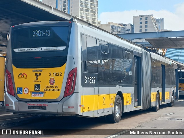 Viação Metrópole Paulista - Zona Leste 3 1822 na cidade de São Paulo, São Paulo, Brasil, por Matheus Neri dos Santos. Número da foto: #13241797.