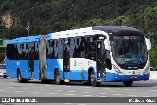 Transol Transportes Coletivos 0321 na cidade de Florianópolis, Santa Catarina, Brasil, por Matheus Ribas. Número da foto: #13254842.