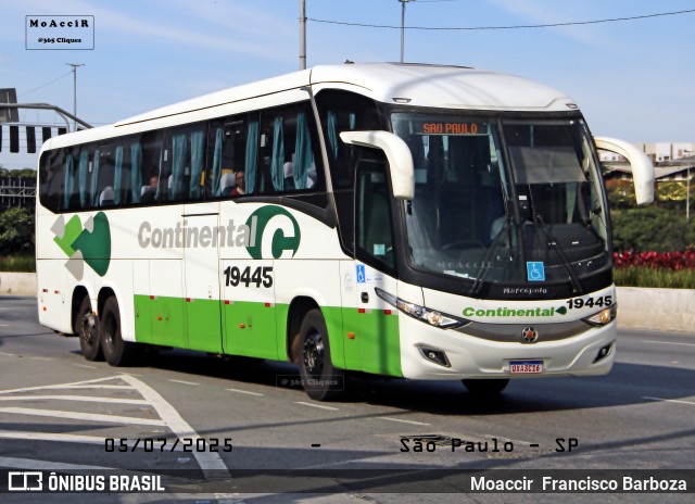 Viação Continental de Transportes 19445 na cidade de São Paulo, São Paulo, Brasil, por Moaccir  Francisco Barboza. Número da foto: #13203637.
