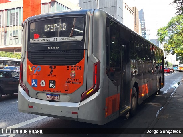 Viação Gato Preto 8 2774 na cidade de São Paulo, São Paulo, Brasil, por Jorge Gonçalves. Número da foto: #13294393.