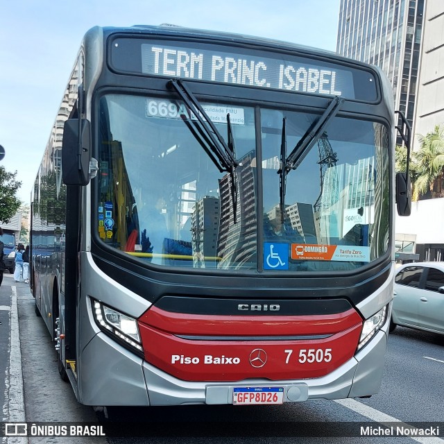 Nova Paineira Transportes Urbanos S.A 7 5505 na cidade de São Paulo, São Paulo, Brasil, por Michel Nowacki. Número da foto: #13283164.
