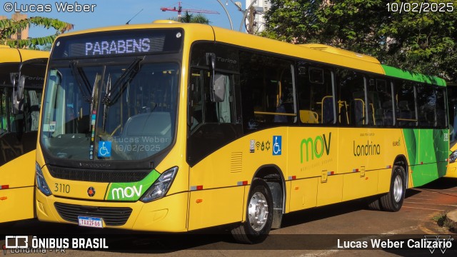 TCGL - Transportes Coletivos Grande Londrina 3110 na cidade de Londrina, Paraná, Brasil, por Lucas Weber Calizario. Número da foto: #13286371.